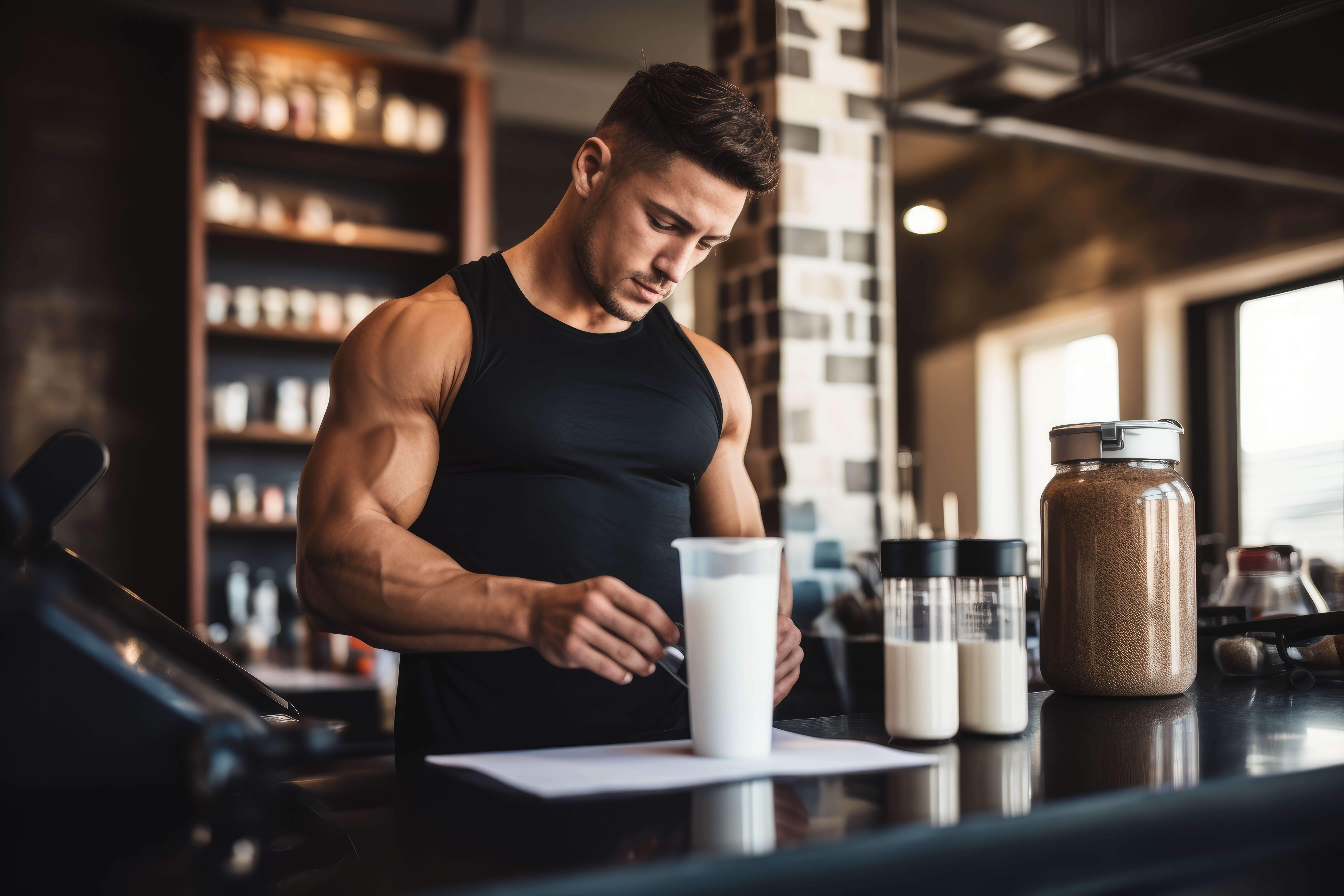 mężczyzna z odżywka typu gainer 