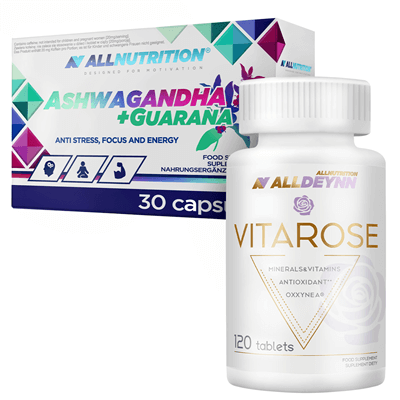 ALLNUTRITION Vitarose 120tabletek + Ashwagandha+Guarana 30 kapsułek